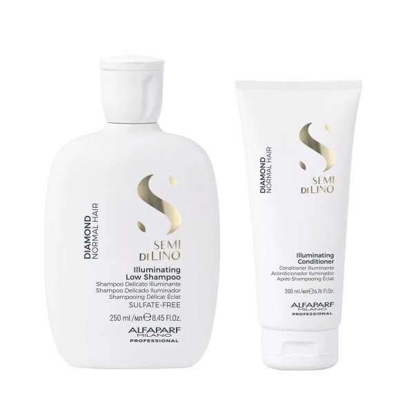 Alfaparf Milano Semi di Lino Diamond, zestaw rozświetlający do włosów, szampon + odżywka