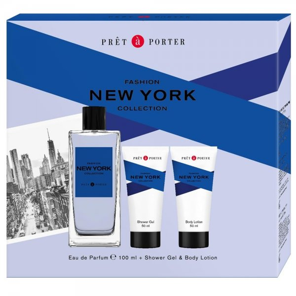 Coty Pret A Porter New York zestaw woda perfumowana spray 100ml + balsam do ciała 50ml + żel pod prysznic 50ml (M)