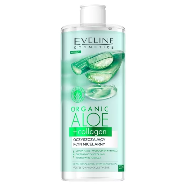 Eveline Organic Aloe + Collagen, oczyszczający płyn micelarny 3 w 1, 500ml