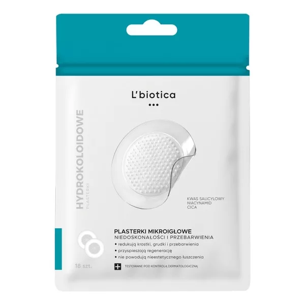 L\'biotica Hydrokoloidowe plasterki mikroigłowe na niedoskonałości i przebarwienia 18szt.