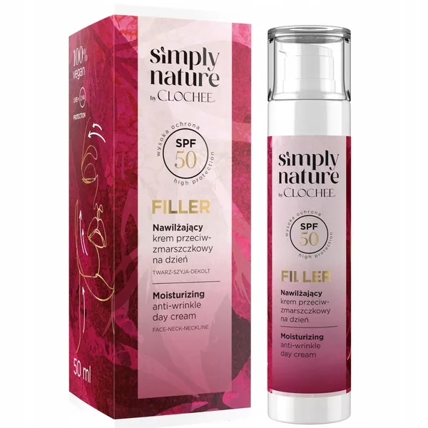 Clochee Simply Nature Filler SPF50, nawilżający krem przeciwzmarszczkowy na dzień, 30ml