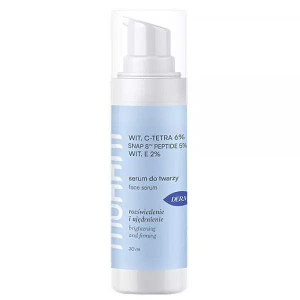 Mohani Napinająco-rozświetlające serum do twarzy z ultrastabilną witaminą C TETRA 6% neuropeptydem SNAP 8™ Peptide 5% i witaminą E 2% 30ml