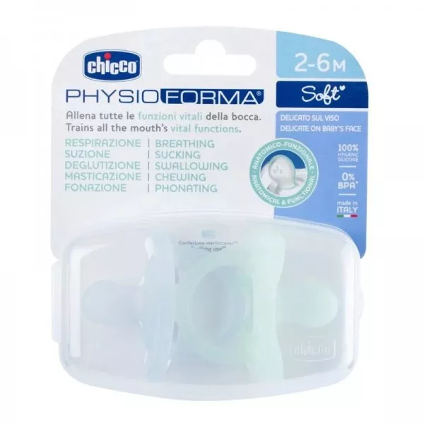 Chicco PhysioForma Soft smoczek silikonowy dla dzieci 2-6m Niebieski 2szt.