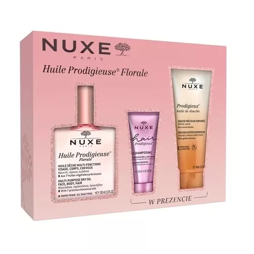 Nuxe Huile Prodigieuse Florale zestaw suchy olejek 100ml + szampon do włosów 30ml + olejek pod prysznic 100ml