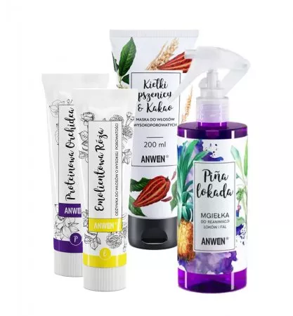 Anwen, zestaw do włosów kręconych, spray + maska + odżywki