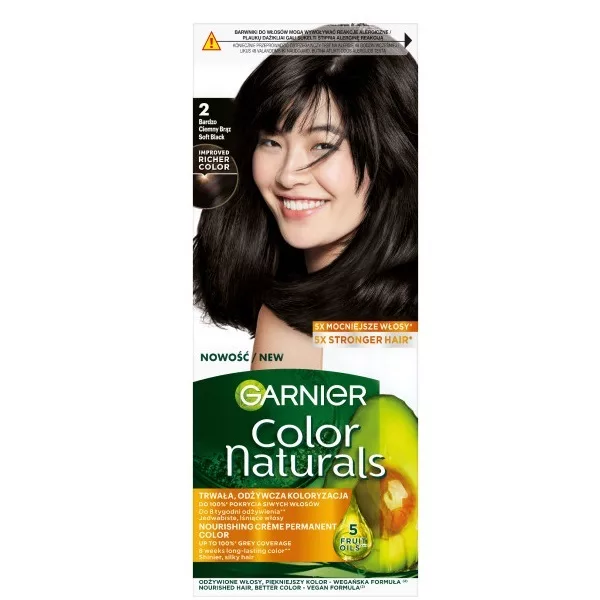 Garnier Color Naturals 2.00 Bardzo ciemny brąz, odżywcza farba do włosów, do 100% pokrycia siwych włosów