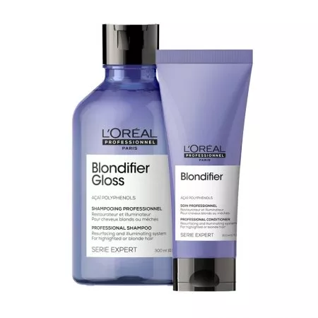 Loreal Blondifier Gloss, zestaw do włosów blond, szampon + odżywka