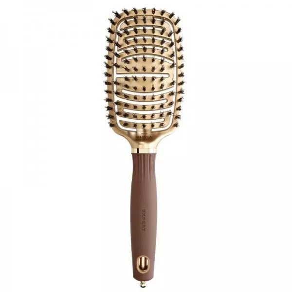 Olivia Garden Expert Care Flex, ceramiczna szczotka dla włosów, Boar&Nylon Bristles Gold&Brown