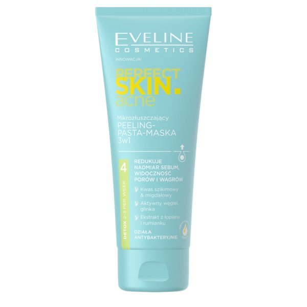 Eveline Cosmetics Perfect Skin.acne, Mikrozłuszczający peeling-pasta-maska 3w1, 75ml