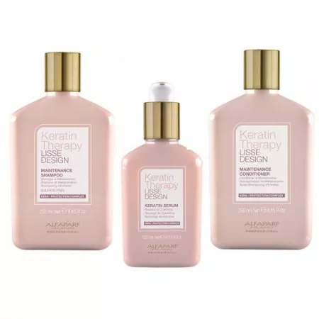 Alfaparf Milano Keratin Therapy Lisse Design, zestaw do włosów po keratynowych prostowaniu włosów, szampon + odżywka + serum