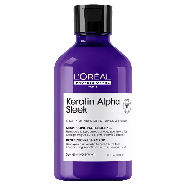 Loreal Keratin Alpha Sleek, szampon wygładzający do włosów puszących się, 300ml