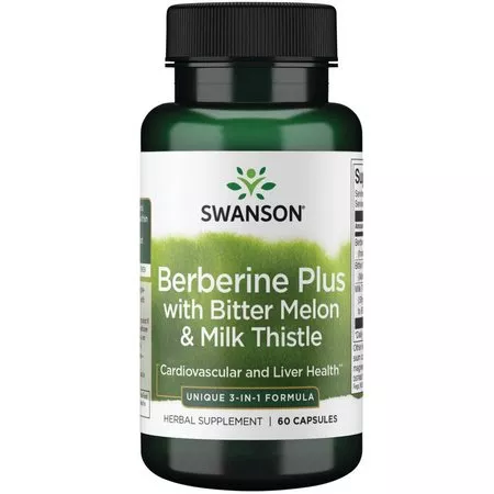 Swanson Berberine Plus with Bitter Melon & Milk Thistle Berberyna Plus, 60kaps, 3in1 Formula suplement diety, ref.SW1875