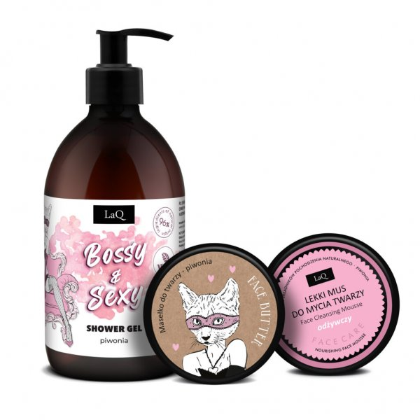 LaQ Piwonia Silver, zestaw, żel 500ml + mus do twarzy 40g + masełko 50ml (sianko)