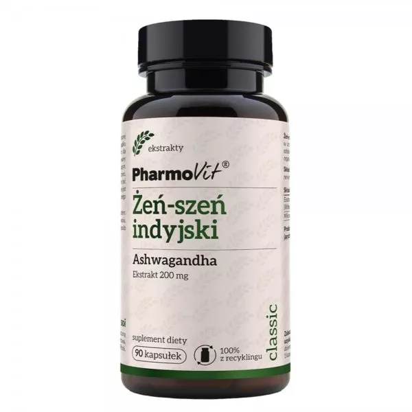 Pharmovit Żeń-szeń indyjski Ashwagandha 20:1 200mg suplement diety 90 kapsułek
