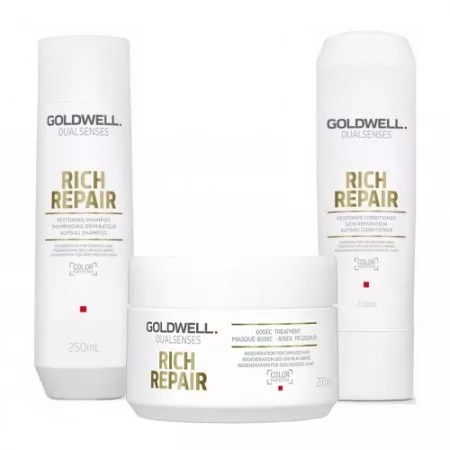 Goldwell Dualsenses Rich Repair, zestaw odbudowujący, szampon + odżywka + kuracja, 250ml + 200ml + 200ml