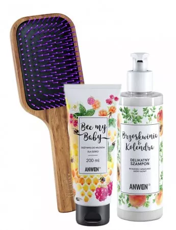 Anwen, zestaw do pielęgnacji włosów, dla dzieci, szampon + odżywka + szczotka