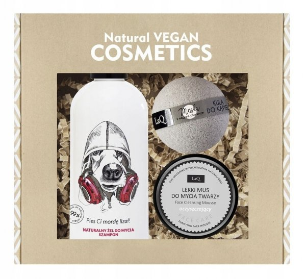 LaQ Music, zestaw, żel Pies 300ml + mus do mycia twarzy 40g + kula męska 120g (sianko)