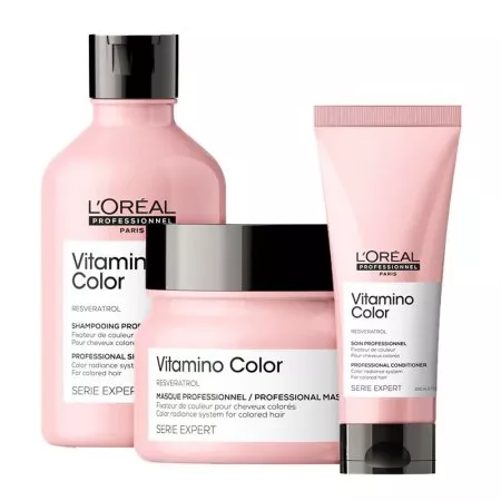 Loreal Vitamino Color, zestaw do włosów farbowanych, szampon + odżywka + maska