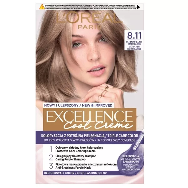 L'Oreal Paris Excellence Cool Creme Trwała Farba do Włosów 8.11 Ultrapopielaty Jasny Blond