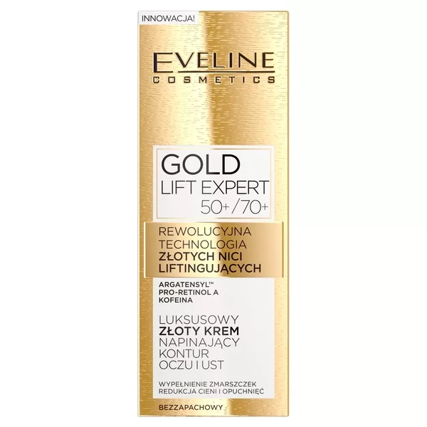 Eveline Gold Lift Expert, luksusowy złoty krem napinający kontur oczu i ust, 50+/70+, 15ml