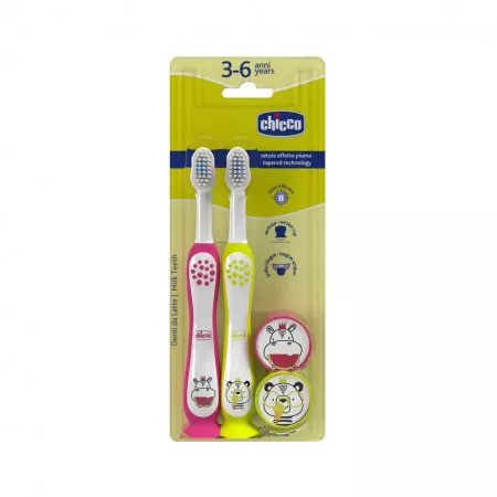 Chicco Szczoteczka do zębów 3-6l Hippo i Panda 2szt.