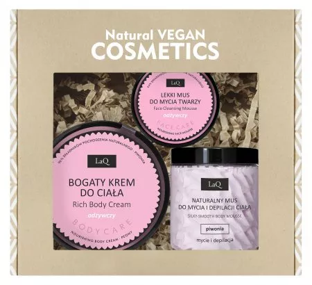 LaQ Zestaw Piwonia: mus do ciała 100g, krem do ciała 200ml, mus do twarzy 40g