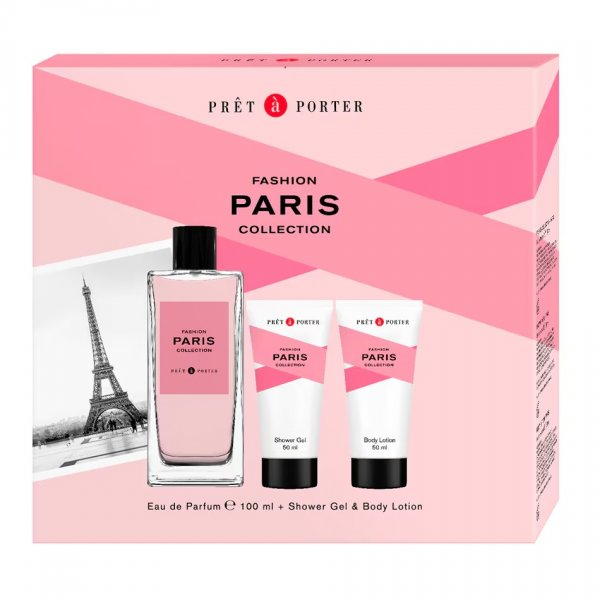 Coty Pret A Porter Paris zestaw woda perfumowana spray 100ml + balsam do ciała 50ml + żel pod prysznic 50ml (W)