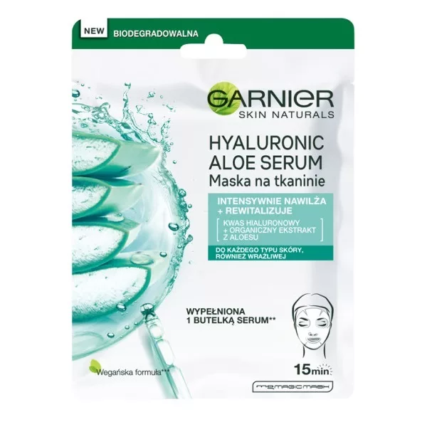 Garnier Hyaluronic Aloe Serum Maska na tkaninie rewitalizująca z kwasem hialuronowym i ekstraktem z aloesu 28 g