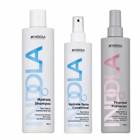 Indola Hydrate, zestaw nawilżający do włosów, szampon + odżywka + termoochrona