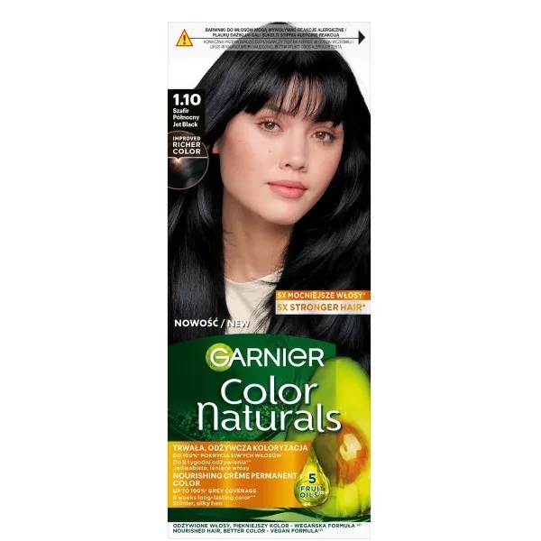 Garnier Color Naturals 1.10 Granatowa czerń, odżywcza farba do włosów, do 100% pokrycia siwych włosów