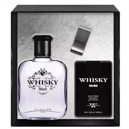 Evaflor Whisky Black zestaw woda toaletowa spray 100ml + woda toaletowa spray 20ml + klips na banknoty (M)