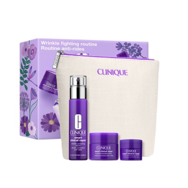Clinique Wrinkle Fighting Routine zestaw korygujące serum przeciwzmarszczkowe 30ml + krem korygujący zmarszczki 15ml + krem przeciwzmarszczkowy pod oczy 5ml