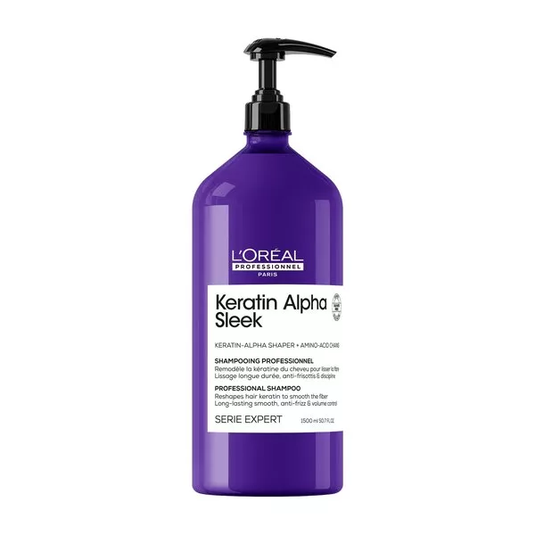 Loreal Keratin Alpha Sleek, szampon wygładzający do włosów puszących się, 1500ml