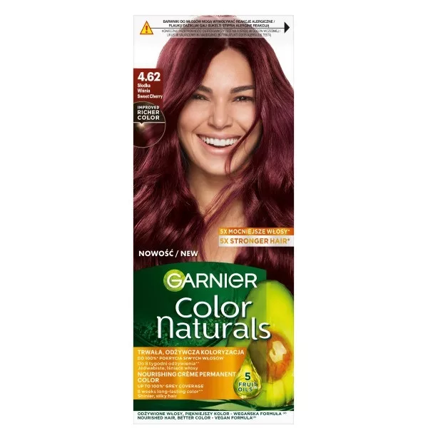 Garnier Color Naturals 4.62 Słodka wiśnia, odżywcza farba do włosów, do 100% pokrycia siwych włosów