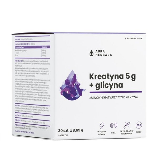 Aura Herbals Kreatyna 5g + Glicyna suplement diety w saszetkach 30x8.69g