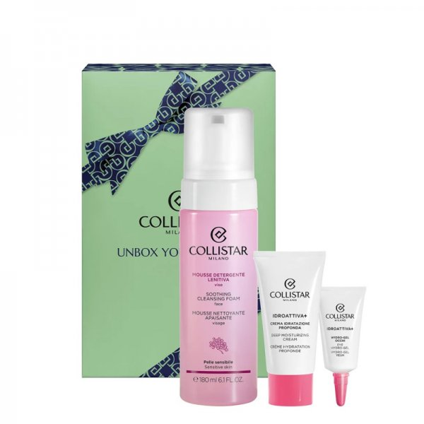Collistar Unbox Your Beauty zestaw łagodzący mus oczyszczający do twarzy 180ml + krem głęboko nawilżający 25ml + hydro-żel pod oczy 5ml