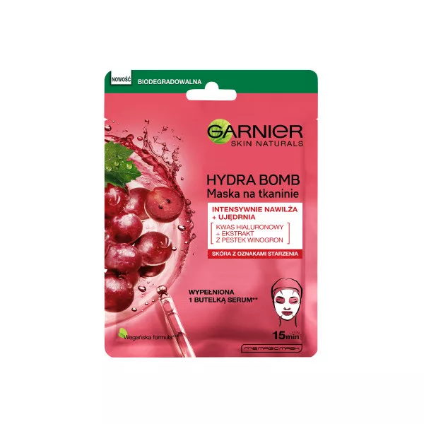 Garnier Skin Naturals Hydra Bomb Maska na tkaninie ujędrniająca z ekstraktem z pestek winogron 28 g