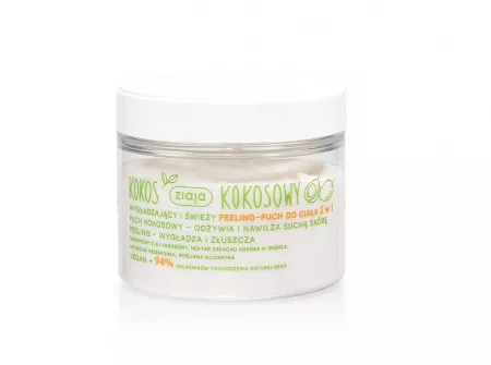 Ziaja Kokos, kokosowy wygładzający i świeży peeling-puch do ciała 2w1, 270ml