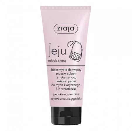 Ziaja Jeju, białe mydło do twarzy przeciw sebum, 75ml