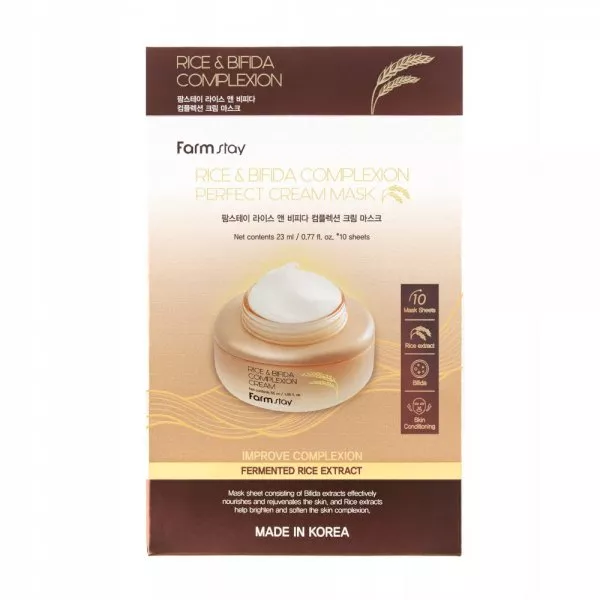 FarmStay Rice & Bifida Complexion Cream Mask mleczne maski w płachcie z fermentami i ryżem 10x23ml