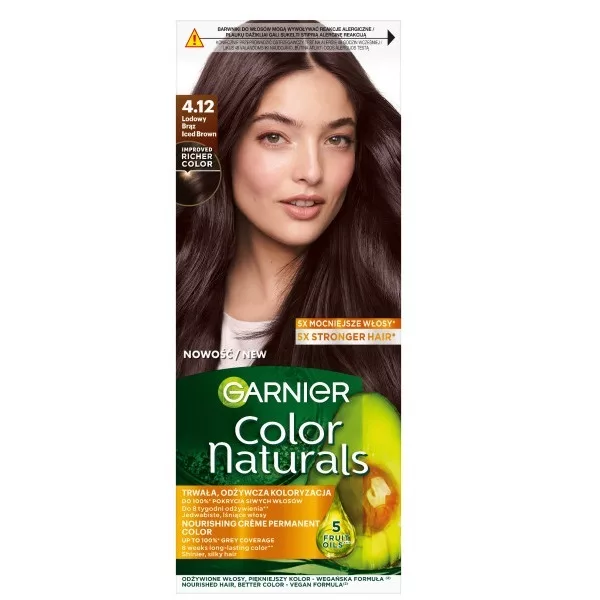 Garnier Color Naturals 4.12 Lodowy brąz, odżywcza farba do włosów, do 100% pokrycia siwych włosów