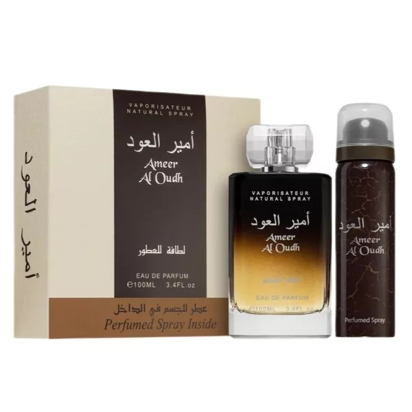 Lattafa Ameer Al Oudh zestaw woda perfumowana spray 100ml + dezodorant spray 50ml (U)
