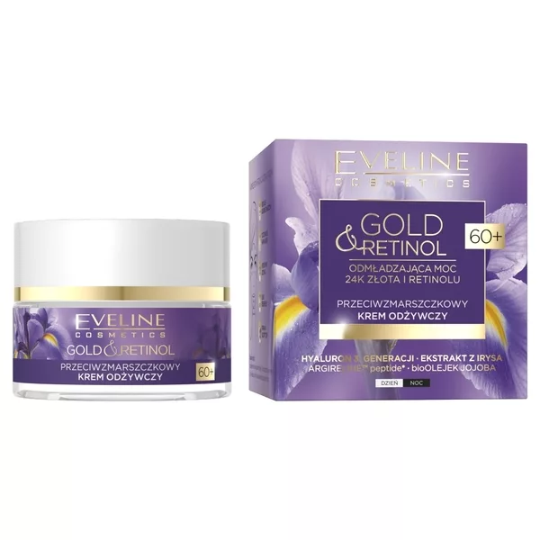 Eveline Cosmetics Gold&Retinol, Przeciwzmarszczkowy krem odżywczy, na dzień i na noc, 60+, 50ml