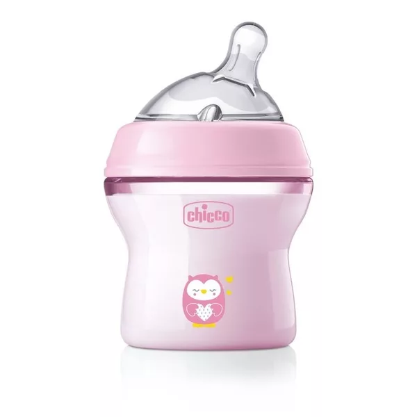 Chicco NaturalFeeling butelka plastikowa ze smoczkiem silikonowym przepływ wolny dla dzieci 0m+ Różowa 150ml
