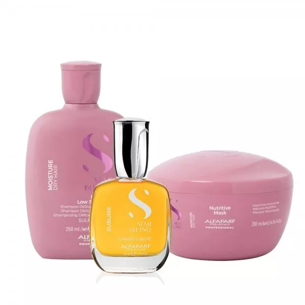 Alfaparf Milano Semi di Lino Moisture, zestaw nawilżający włosy, szampon + maska + olejek