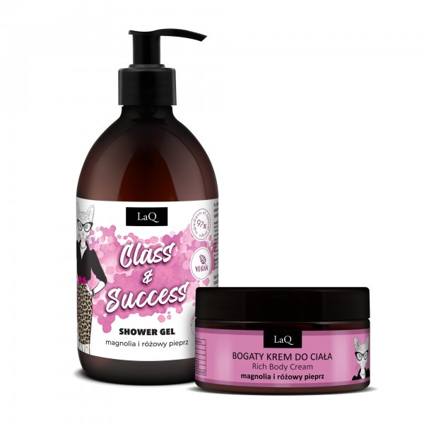 LaQ Magnolia Silver, zestaw, żel pod prysznic 500ml + krem do ciała 200ml (sianko)