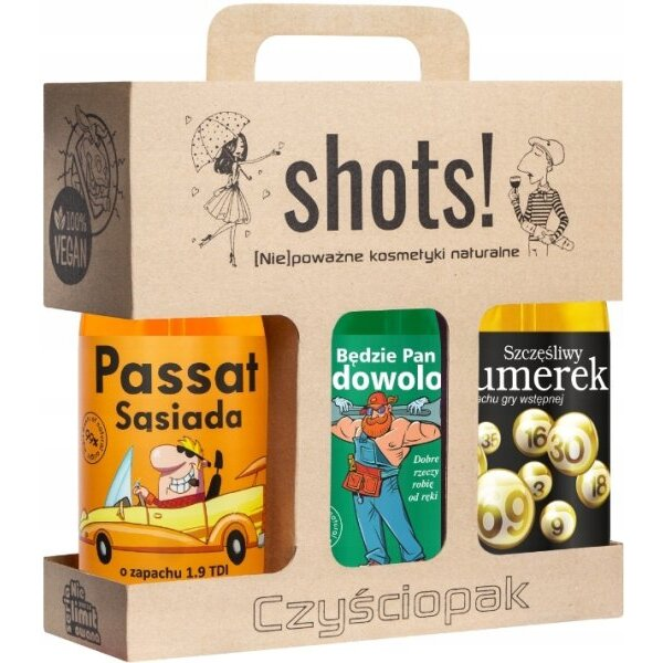 LaQ Shots!, czyściopak męski, Passat sąsiada/Będzie pan zadowolony/Szczęśliwy numerek, 3x500ml