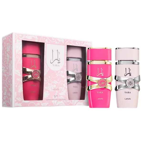 Lattafa 5th Anniversary Edition zestaw Yara woda perfumowana spray 100ml + Yara Candy woda perfumowana spray 100ml (W)