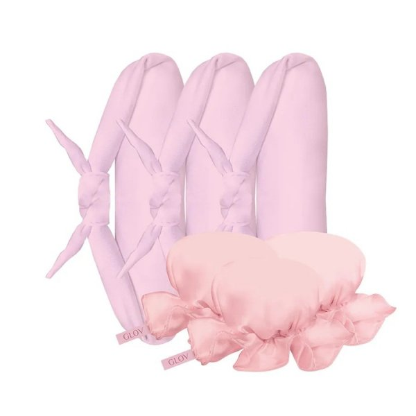 Glov CoolCurl Overnight Blowout wałki do kręcenia włosów na zimno 3szt + Mini satynowe czepki 3szt Pink