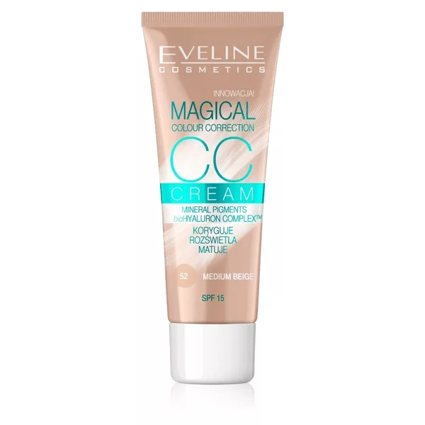 Eveline Magical Colour Correction CC, multifunkcyjny podkład, 52 medium beige, 30ml